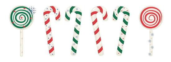 karamel snoepgoed, ronde lolly en snoep wandelstokken, kleurrijk Kerstmis reeks vector