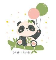 aanbiddelijk tekenfilm panda met bamboe en ballonnen, kinderkamer baby douche kind illustratie. vector