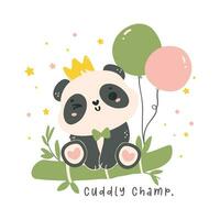 aanbiddelijk tekenfilm panda met bamboe en ballonnen, kinderkamer baby douche kind illustratie. vector