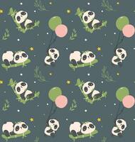kinderkamer patroon naadloos baby panda slapen Aan bamboe, geïsoleerd Aan donker blauw achtergrond. vector