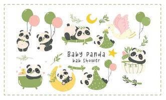 aanbiddelijk baby panda tekenfilm kinderkamer baby douche element reeks illustratie. vector