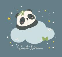 aanbiddelijk tekenfilm panda kinderkamer kunst. schattig hand- getrokken illustratie van een baby panda slapen Aan een cwolk, perfect voor baby douche thema's. vector