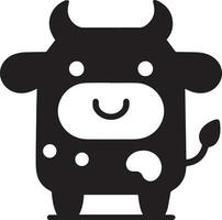 minimaal grappig koe vlak karakter vector silhouet, silhouet, zwart kleur, wit achtergrond 11