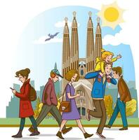 vector illustratie van Spaans mensen wandelen in de straat