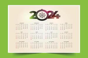 schoon wit 2024 Engels kalender sjabloon met sneeuwvlok ontwerp vector