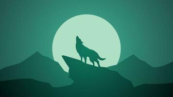 dieren in het wild wolf landschap vector illustratie. silhouet van wolf gehuil Bij vol maan nacht. dieren in het wild wolf landschap voor illustratie, achtergrond of behang