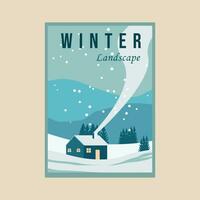 cabine winter landschap vector poster illustratie ontwerp, besneeuwd achtergrond winter wijnoogst illustratie ontwerp