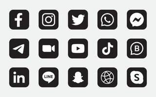 set vierkant social media-logo op zwarte achtergrond vector