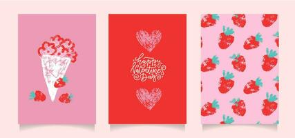 Valentijnsdag dag kaarten reeks met echt was- krijt textuur. ongebruikelijk artistiek kunst poster met olie pastel hand- getrokken romantisch elementen. getextureerde vector illustratie.