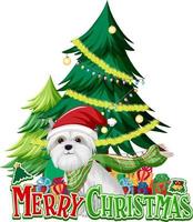 vrolijk kerstlettertype met West Highland White Terrier-hond vector