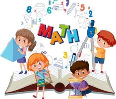 kinderen leren wiskunde met tools op boek geïsoleerd vector