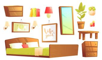 Modern meubilair voor elementen van het slaapkamer de binnenlandse ontwerp. Vector cartoon afbeelding instellen