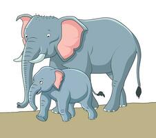 schattig olifant en haar baby wandelen vector