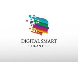 digitaal slim logo gezicht logo hoofd creatief logo gezicht tech logo vector