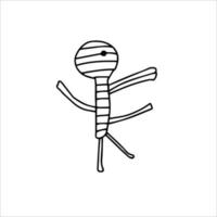 stripfiguur voor halloween-festival. spookachtig karakter. mummie, vectorillustratie, doodle vector