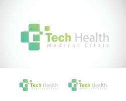 Gezondheid tech logo creatief teken symbool medisch kliniek plus pixel digitaal icoon vector