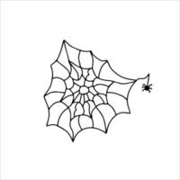 schattige kleine spin in zijn web. halloween vakantie concept. zwarte omtrek doodle. vectorillustratie, plat, illustraties, lineair. vector