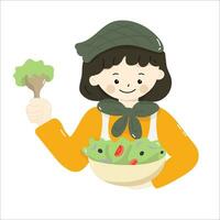 illustratie van een vrouw Holding een bord van gezond salade vector