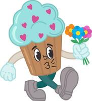illustratie van een koekje met bloemen in retro stijl van de jaren '30, jaren 40, jaren 50, jaren 60. de karakter is de mascotte van de tekenfilm. vector illustratie voor Valentijnsdag dag. gelukkig emoties, een glimlach.