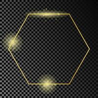 goud gloeiend zeshoek kader geïsoleerd Aan donker achtergrond. glimmend kader met gloeiend Effecten. vector illustratie.