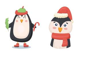 schattige pinguïn in kerstkleren met suikerriet vector