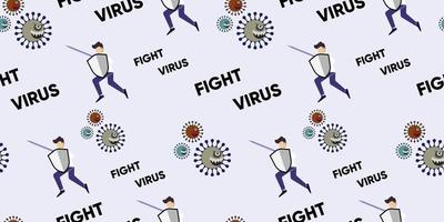 naadloos vectorpatroon van strijd covid-19 corona virus. vlakke afbeelding. mensen die vechten met virusconcept. vector