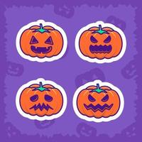 leuke pompoen en happy halloween stickers pack vector