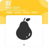 peer pictogram met zwarte silhouet stijl geïsoleerd op een witte achtergrond. vector illustratie fruit object teken symbool pictogram concept voor web, ui, ux, website, voedsel, mobiele applicatie en alle projecten