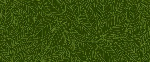 bladeren naadloos patroon Aan groen geïsoleerd achtergrond. natuur patroon ontwerp, hand- getrokken schets. vector illustratie voor papier, omslag, kleding stof, afdrukken, geschenk inpakken