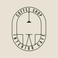 koffie winkel lijn kunst logo icoon en symbool vector illustratie ontwerp, met interieur cafe minimalistische ontwerp .