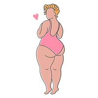 silhouet van een mollig vrouw in een zwempak, schetsen. bodypositive concept. lijn kunst, vector