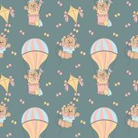 naadloos patroon, schattig tekenfilm bears vliegend Aan ballonnen en vliegers. baby douche achtergrond, afdrukken, vector