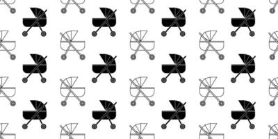 zwart wit baby wandelwagen naadloos patroon vector