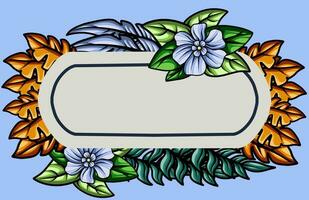 kader de grens met een arrangement van bladeren en bloemen. vector ontwerp
