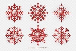 reeks van rood schitteren sneeuwvlokken. kerstmis, winter symbool. vector illustratie