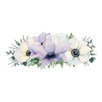 pastel Purper en wit anemoon bloemen horizontaal bruiloft banier met eucalyptus waterverf vector bloemen illustratie