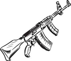 een zwart en wit illustratie van een ak 47 geweer. vector