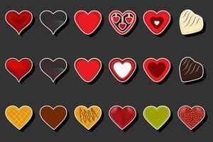 illustratie op thema mooie grote set zoete chocolade snoep hart vector
