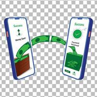 mobiel geld overdracht met hand- Holding mobiel telefoon met credit kaart Aan scherm. online betaling vector