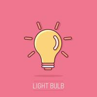 licht lamp icoon in grappig stijl. gloeilamp vector tekenfilm illustratie pictogram. lamp idee bedrijf concept plons effect.