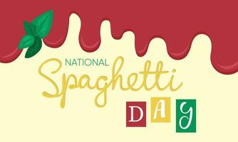 nationaal spaghetti dag. handschrift tekst met tomaat saus en basilicum vector