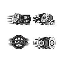race-logo's met foto's van verschillende auto's wielen
