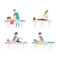 spa ontspannen fysiotherapie procedure remediërende massage letsel sport stretching arts cartoon illustraties