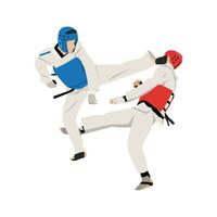twee mannen vechten in taekwondo wedstrijd krijgshaftig kunst wedstrijd. vector