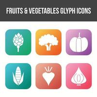 unieke fruit en groente vector icon set