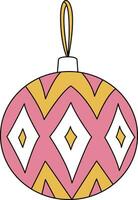 helder snuisterij decoraties voor kerstmis. deze kerstballen zijn versierd met klatergoud en slinger, met schattig tekening patronen voor de nieuw jaar festival. versieren Kerstmis boom vector