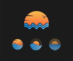 sjabloonverzameling van zee- en zonlogo-ontwerpelementen, conceptreispictogrammen, zonsopgang of zonsondergang vector