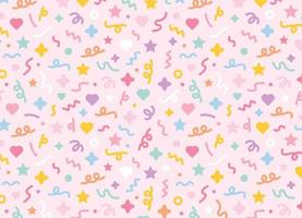 een patroon dat willekeurig is samengesteld uit confetti en schattige vormen op een roze achtergrond. eenvoudig patroon ontwerpsjabloon.
