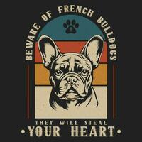 wijnoogst Frans bulldog wijnoogst t-shirt ontwerp illustratie vector