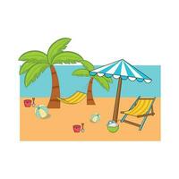 stoel met paraplu in strand illustratie vector